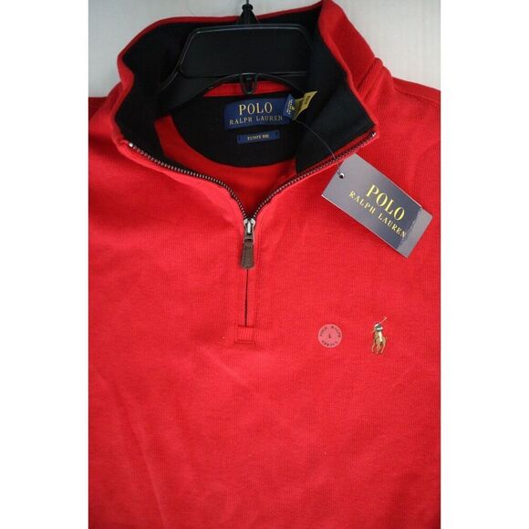 Polo Ralph Lauren Men's Sz Large Red Estate-Rib Cotton 1/4 Zip Pullover - Picture 8 of 9